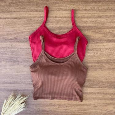 Imagem de Kit 2 Cropped Feminino com Bojo Top Alcinha - Mitti, Vermelho, Marrom