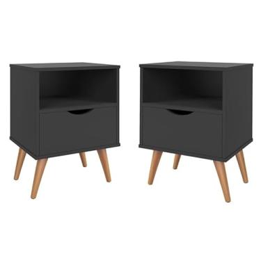 Imagem de Conjunto 2 Mesa De Cabeceira Estilo Retrô Pés Em Madeira Maciça(Kit Grécia - Preto)