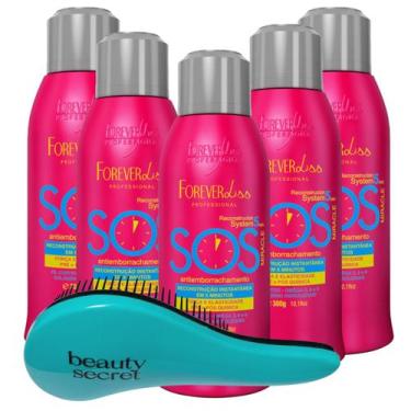Imagem de Kit SOS Reconstrutor Forever Liss 300ml 5 Uni + Escova BYS