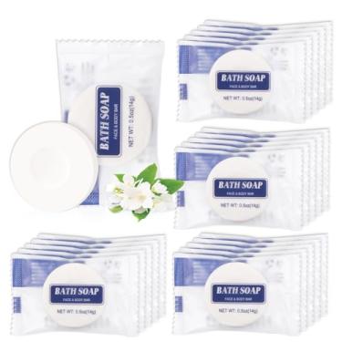 Imagem de SLequipo Sabonete em barra a granel, pacote com 50 mini barras de sabão redondas a granel embaladas individualmente, sabonete de viagem de 14,2 g, sabonetes pequenos de hotel, artigos de higiene