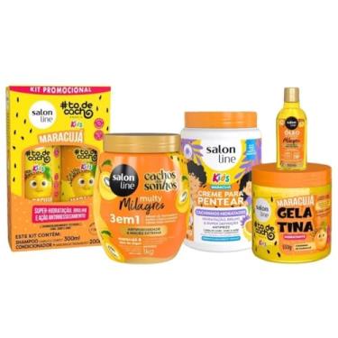 Imagem de Kit Maracujá Kids com Shampoo 300ml, Condicionador 200ml, Gelatina 550g, Creme para Pentear e Creme Multy 1Kg e Óleo 50ml