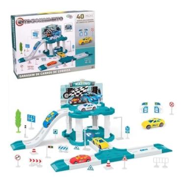 Imagem de Pista de Corrida Infantil com Garagem, 40 Peças, Estacionamento com Rampa e Carrinhos, Brinquedo 6+