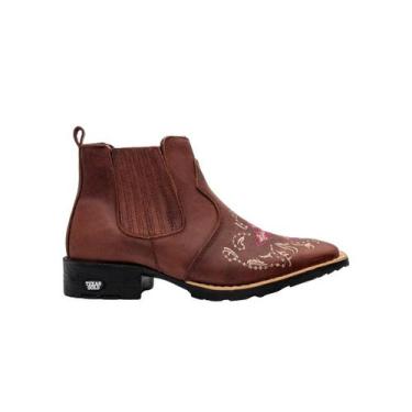Imagem de Bota Feminina Texana Country Café Cano Curto Texas Gold De Couro, 35, 