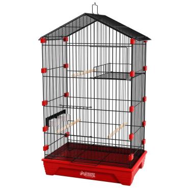 Imagem de Gaiola Periquito Malha Fina Pássaros - Preto Vermelho