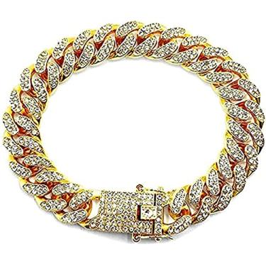 Imagem de HUAMING Pulseira de corrente masculina e feminina banhada a ouro de 12 mm para hip-hop Ice Out CZ Lab Diamond Miami Cuban Link Dourado
