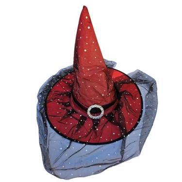Imagem de Chapéu Bruxa com véu Tule Halloween Festa Fantasia vermelho - generico