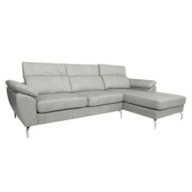 Imagem de Sofá de Couro Hannover 3 lugares com Chaise Baú Direita - Soft Gray - 