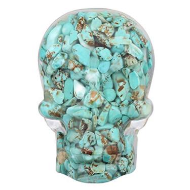 Imagem de rockcloud Pacote com 2 puxadores de gaveta com cabeça de crânio, resina, pedras de cristal, maçanetas de gaveta, puxador de porta de armário com parafusos, decoração de casa, howlita verde turquesa