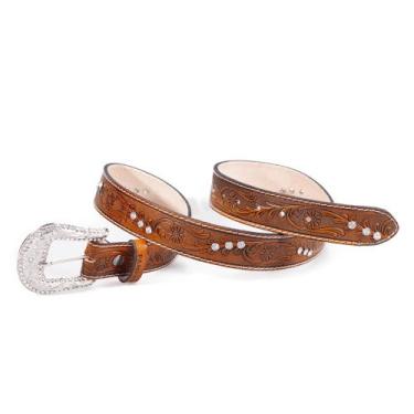 Imagem de Cinto Country Feminino Couro  Metal Pedraria Strass Grande - Pampas Co