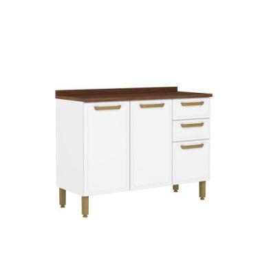 Imagem de Balcão de Aço Tampo 3 Portas 2 Gavetas Bella Bertolini, Branco