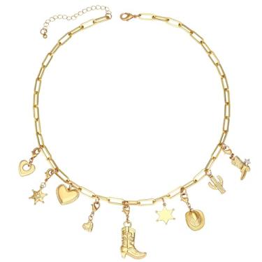 Imagem de BONJOULRY Colar com pingente feminino dourado olho turco sol lua flor pingente colar delicado clipe de papel vintage sorte amuleto gargantilha colares joias celestiais, 21 inch, Liga de zinco, vidro,