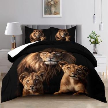 Imagem de Raphus cucullatus Jogo de cama queen com estampa de leão, 3 peças, estampa de animal preto para meninos, estampa 3D africana tropical, conjunto de cama queen e leão