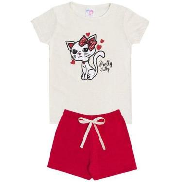Imagem de Conjunto de Verão Infantil Feminino Blusa e Shorts Gatinha - KK Kids, 