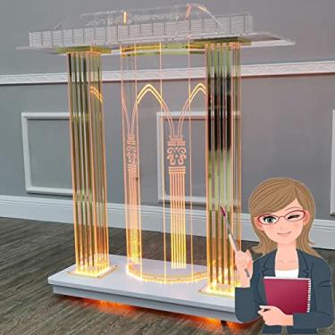 Imagem de WUHUQN Pódio de púlpito de igreja, pódio de mesa rolante, pódio de acrílico transparente, mesa de pé móvel, púlpitos para igrejas, palestrante de igreja, suporte de pódio portátil para sala de aula
