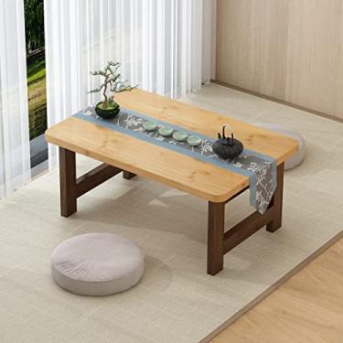 Imagem de Bandeja de mesa de chão com pernas dobráveis, mesa de centro baixa, mesa de chá de tatami para café da manhã, bandeja de servir para jogos (madeira 100 x 48 x 45 cm) (madeira 80 x 48 x 52 cm)