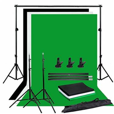 Imagem de Kit de suporte de fundo de tela de estúdio fotográfico Chroma Key preto branco verde com kit de suporte de pano de fundo de estúdio 2M
