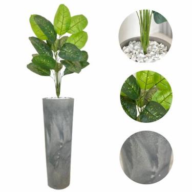 Imagem de Planta Artificial Comigo Ninguém Pode + Vaso Coluna + Pedra - FlorImp