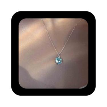 Imagem de Xduargs Gargantilha de pedra da lua com opala boêmia, vintage, colar com pingente de pedra da lua redondo, joia feminina com pingente de pedra preciosa azul e cauda de sereia, Zinco, Sem Pedra