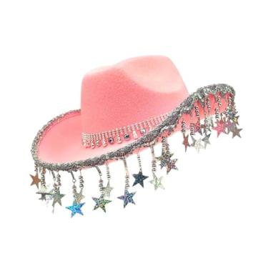 Imagem de YIJU Chapéu de cowboy larga abordagem para festival de música para férias ao ar livre de férias de noivado, Luz Rosa