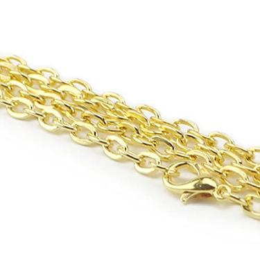 Imagem de CleverDelights Colares de corrente de ouro 4 x 6 mm – Pacote com 100 – 60 cm de comprimento – Correntes ovais planas – Joias artesanais DIY