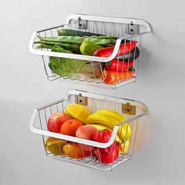 Imagem de Cesta de frutas de bancada de 2 camadas, para organização de frutas e vegetais, ajuste para despensa de cozinha, banheiro, garagem, rack de frutas e vegetais de aço inoxidável, cesta de armazenamento