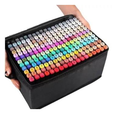 Imagem de Canetinha Ponta Dupla para Colorir Cores Vibrantes Kit Estojo de Canetas Escolar Marcador Coloridas Permanente Duas Pontas (100)