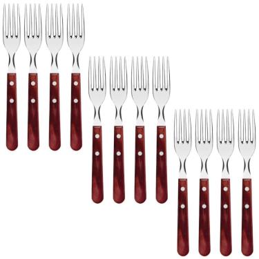 Imagem de Conjunto 12 Garfos para Churrasco Tramontina Jumbo Aço Inox Cabo Madeira Vermelho Polywood