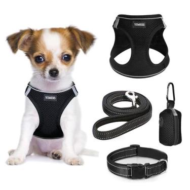 Imagem de Conjunto de arnês e coleira para cães YIMEIS No Pull Soft Mesh Black X