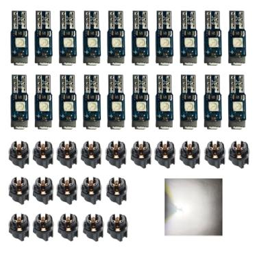 Imagem de 1 pacote com 20 peças para carro T5 conjunto de luzes de instrumento LED, lâmpada de luzes de carro com suporte de trava giratória, 3030-3smd lâmpada LED interior automotivo painel luzes (brancas)