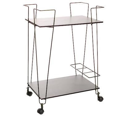 Imagem de Carrinho De Bebidas Organizador, Metaltru, Cor Verde Microtextura com Madeira Preto