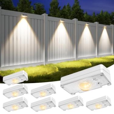 Imagem de APONUO Pacote com 8 luzes de cerca solares, RGB e branco frio e branco quente e 8 cores 1 lente LED Deck Light, cerca de luzes solares à prova d'água, luzes solares externas para quintal/parede/pátio
