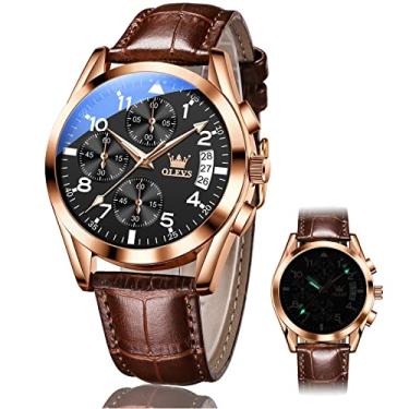 Imagem de OLEVS Relógios masculinos de couro de quartzo cronógrafo social para homens, relógio de aço inoxidável à prova d'água com data, casual analógico luminoso relógio de pulso masculino ouro rosa/prata, 2878PZ-Preto, Casual
