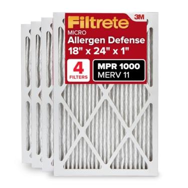 Imagem de Filtrete Filtro de ar para forno CA 18 x 24 x 1, MERV 11, MPR 1000, micro alergênico, filtro de limpeza de ar eletrostático plissado de 3 meses, pacote com 4 (tamanho real 45 x 60 x 2 cm)
