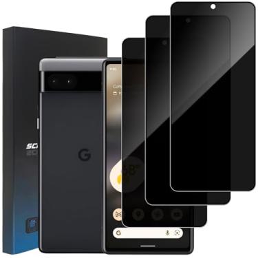 Imagem de zonyee Pacote com 3 protetores de tela de privacidade para Google Pixel 6A, dureza 9H, vidro temperado [antiarranhões] película de proteção antiespião para Google Pixel 6A de 6,1 polegadas, compatível