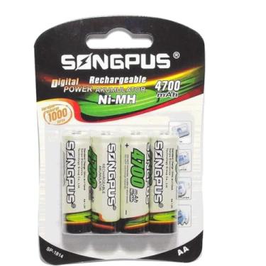 Imagem de Pilhas Recarregáveis AA 4700mAh, Pacote com 4 Unidades