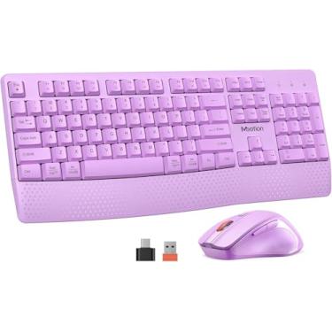 Imagem de MEETION Teclado e mouse sem fio, mouse para teclado de computador, 3 DPI ajustáveis, adaptador USB A e USB C, sem fio, descanso de pulso para PC/computador/laptop/Windows/Mac, roxo