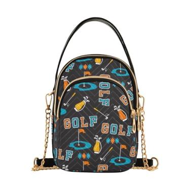 Imagem de MCHIVER Bolsa tiracolo feminina de golfe para celular com corrente removível, Bolas de golfe pretas