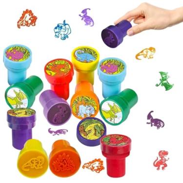 Imagem de The Dreidel Company Carimbos autotintados com tema de dinossauro para crianças, lembrancinhas de festa de artesanato, sortidos, carimbo de 3,6 cm (pacote com 6)