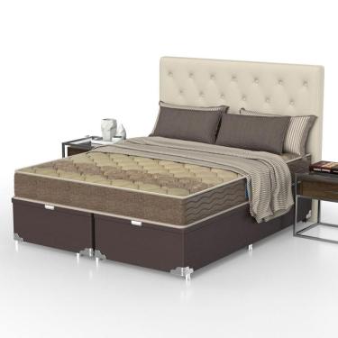 Imagem de Cama Box Queen Size Probel Guarda Costas Próintense Df Espuma D33 68 X 158 X 198Cm Bege Com Marrom