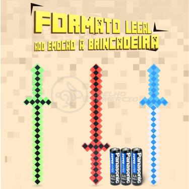 Imagem de Kit Brinquedo Espada Pixel Minecraft 58cm C/Som Luz+3 Pilhas