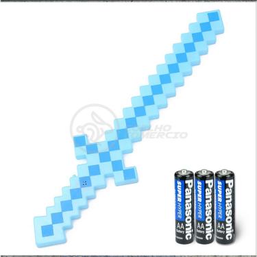 Imagem de Kit Brinquedo Espada Pixel Minecraft 58cm C/Som Luz+3 Pilhas