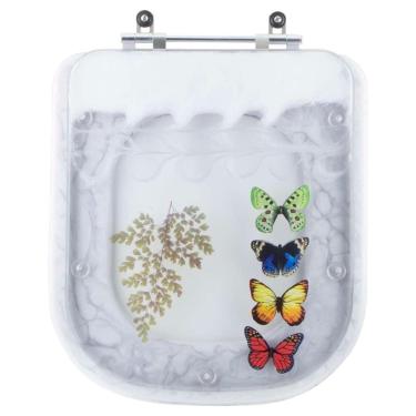 Imagem de Tampa De Vaso Poliéster Decorada Borboletas Quadra Branco Para Louça Deca