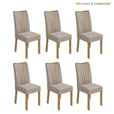 Imagem de Conjunto 6 Cadeiras Estofadas Apogeu Móveis Lopas Amêndoa Clean/Veludo Naturale Creme