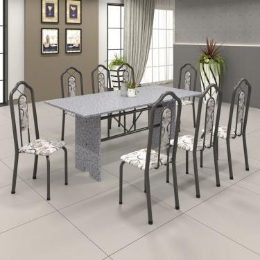 Imagem de Conjunto De Mesa 180X75Cm Tampo Granito Com 8 Cadeiras Bianca Soma Móveis Martelado Prata/Ocre/Arabesco