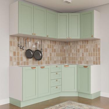 Imagem de Cozinha Modulada 6 Peças Sem Tampo 3 Aéreos 6 Portas E 3 Balcões Arizona Branco/menta