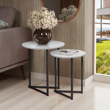 Imagem de Kit De Mesinha Redonda Jade Pé De Aço Estilo Moderno Luxo