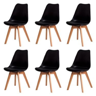 Imagem de Kit C/6 Cadeiras Leda – Charles Eames, Saarinen Wood Com Almofada Preta