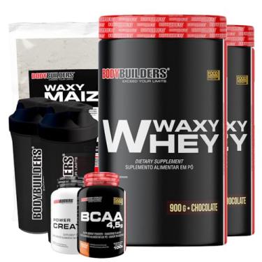 Imagem de Kit 2x Waxy Whey Chocolate 900g + Waxy Maize 800g + Power Creatina 100g + BCAA 4,5 100g + 2x Coqueteleira - Bodybuilders