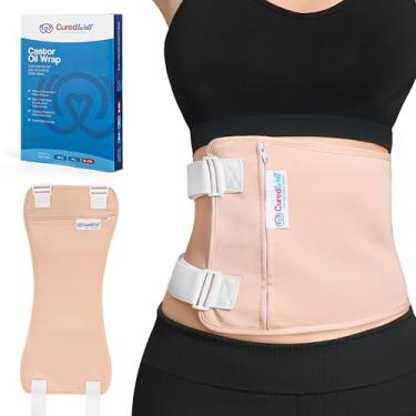 Imagem de CuredWell Embalagem de óleo de rícino algodão orgânico – reutilizável, ajustável – Detox intestinal e fígado, cintura, abdômen e estômago – Pacotes de bem-estar para mulheres e homens – GG-GGG