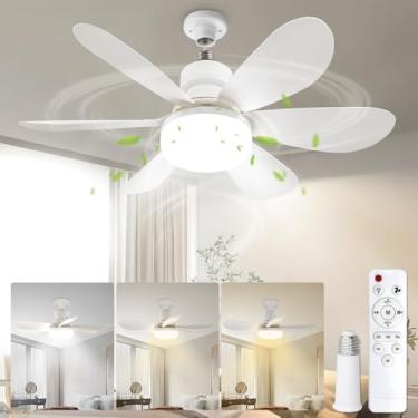 Imagem de VTYXCTIGJ Ventilador De Teto Portátil Com Soquete Breeze Vtyxctigj, Lâmpada Para Quarto, Cozinha E Sala Estar, Base E26 Parafuso 20" Controle Remoto, 40 W/3000 K-6000 K, Regulável